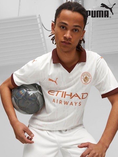 Puma White Manchester City 23/24 Away Football Short Sleeves Shirt (D18184) | €49