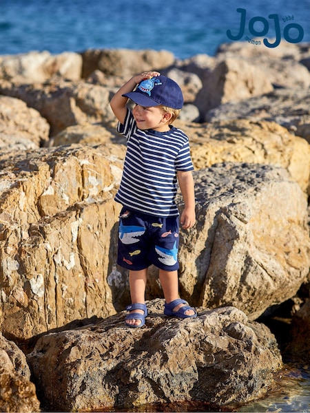 Темно-синий Cream в полоску - JoJo Maman Bébé Stripe T-Shirt (D18204) | €18