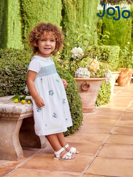JoJo Maman Bébé White Girls' Peter Pan Collar Embroidered Party Dress (D18217) | €54