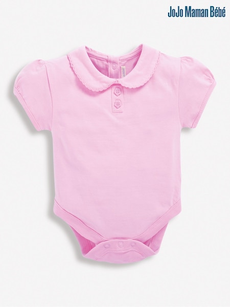 JoJo Maman Bébé Pink Plain Peter Pan Collar Baby Bodysuit (D18265) | €19
