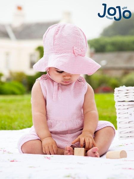 JoJo Maman Bébé Pink Seersucker Stripe Floppy Sun Hat (D18299) | €17