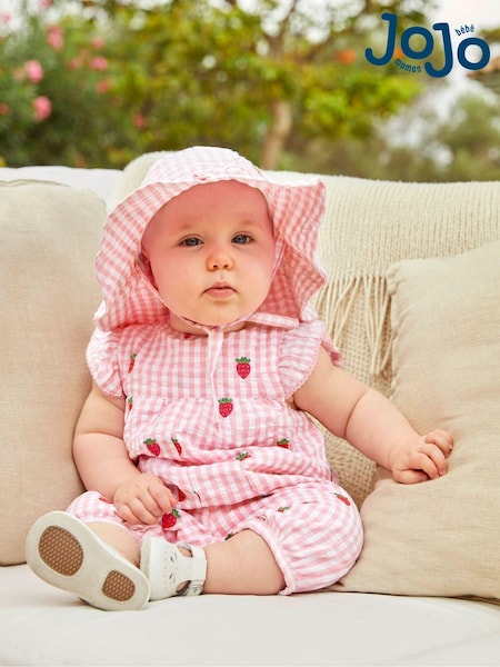 JoJo Maman Bébé Pink Strawberry Embroidered Floppy Sun Hat (D18310) | €23