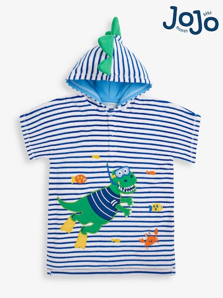 JoJo Maman Bébé Blue Stripe Dino Towelling Hooded Poncho (D18578) | €27