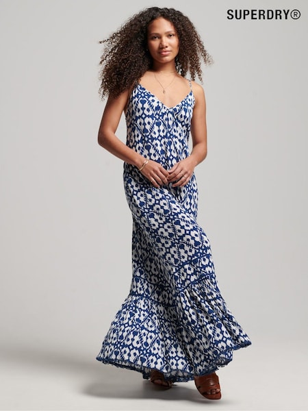 Superdry Arrow Ikat Blue Vintage Long Beach Cami Dress (D18915) | €20