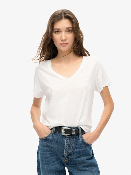 Blanco óptico - Superdry Studios Embroidered V-Neck T-Shirt (D18996) | 29 €