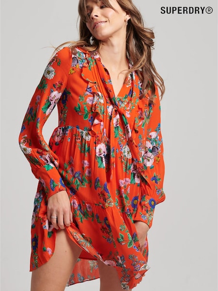 Superdry Bright Pop Floral Flame Red Studios Off Duty Mini Dress (D19021) | €42