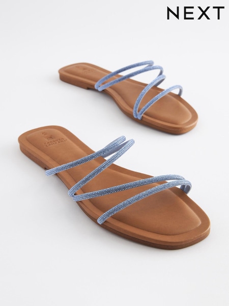 Blue Forever Comfort® Embellished Glittery Asymmetrical Strappy Mule Sandals (D19460) | €9