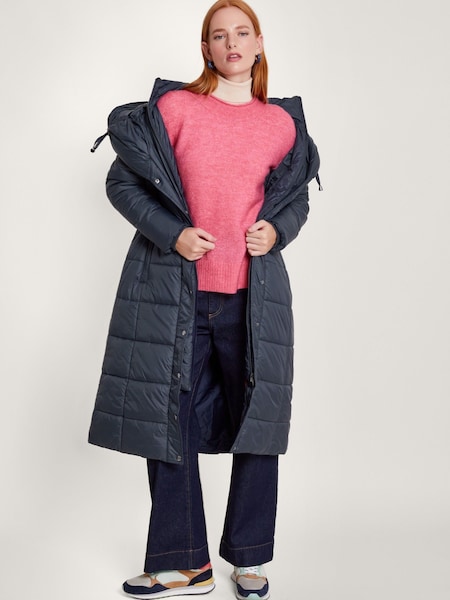 Monsoon Blue Sorena Belted Padded Midi Coat In Polyester (D19613) | €89