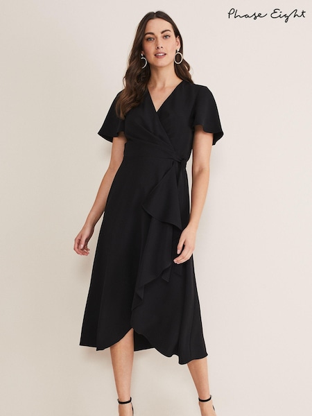 Phase Eight Black Frill Julissa Wrap Dress (D19915) | €79