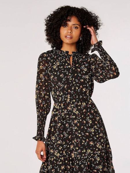 Apricot Black Vintage Mini Ditsy Ruffle Dress (D20048) | AED102