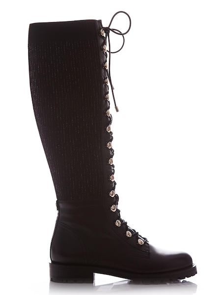 Moda in Pelle Sanoma Knee High Lace-Up Biker Black Boots (D20103) | €114