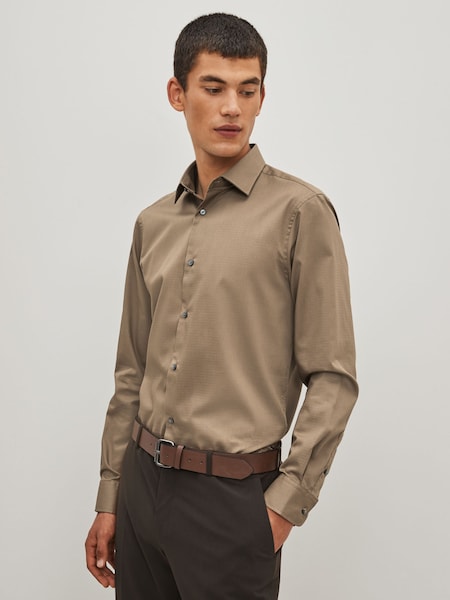 Neutral Brown Regular Fit Easy Care Textured Shirt (D20144) | €14