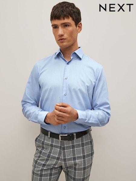 Light Blue Regular Fit Easy Care Textured Single Cuff Shirt (D20147) | €5
