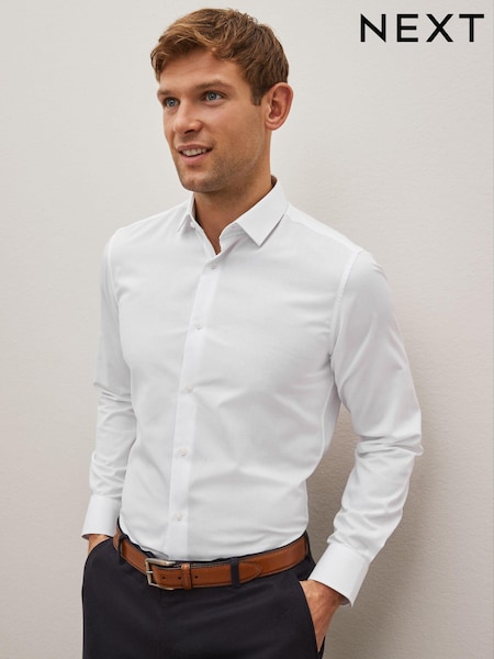 White Slim Fit Easy Care Textured Single Cuff Shirt (D20150) | €14