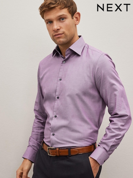 Damson Pink Regular Fit Textured Trimmed Single Cuff Shirt (D20172) | €9