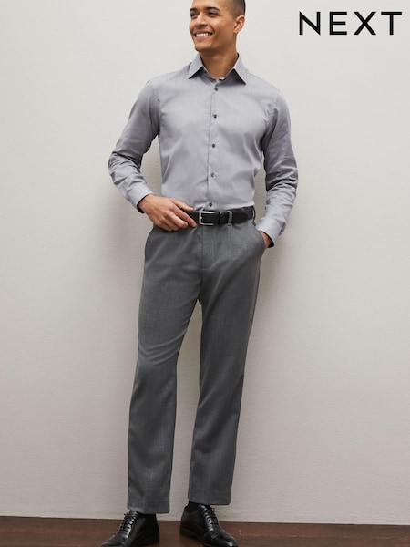 Grey Regular Fit Cotton Textured Trimmed Single Cuff Shirt (D20174) | €18