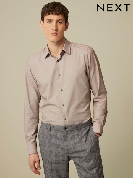 Maro neutru - Slim Fit - Cămașă texturată cu manșetă simplă (D20196) | 127 LEI