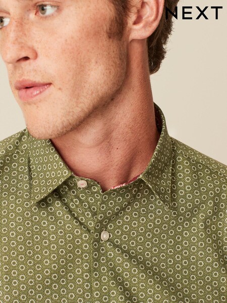 Green Geometric Easy Care Printed Trimmed Shirt (D20213) | 44 zł