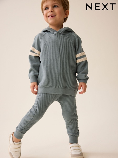 Mineralna modra - Knitted Textured Hoodie and Joggers Set (3mths-7yrs) (D20977) | € 19 - € 23