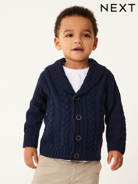 Navy Blue Shawl Collar Cable Cardigan (3mths-7yrs) (D20978) | € 14 - € 18