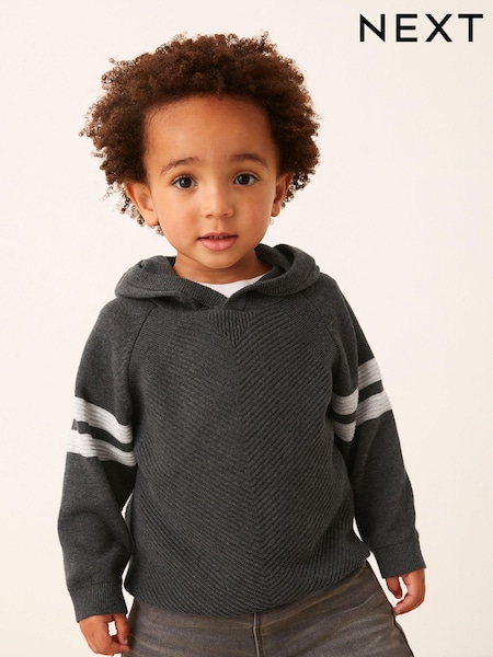 V barvi oglja - Knitted Textured Hoodie (3mths-7yrs) (D20990) | € 12 - € 14