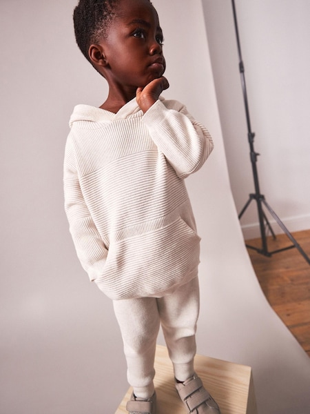 Bež naravna - Knitted Textured Hoodie and Joggers Set (3mths-7yrs) (D20998) | € 19 - € 23