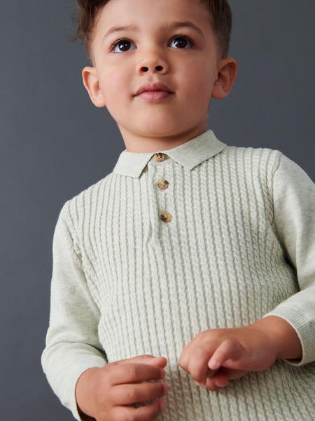 Grey Cable Knit Smart Long Sleeve Polo Shirt (3mths-7yrs) (D21011) | €7.50 - €8.50