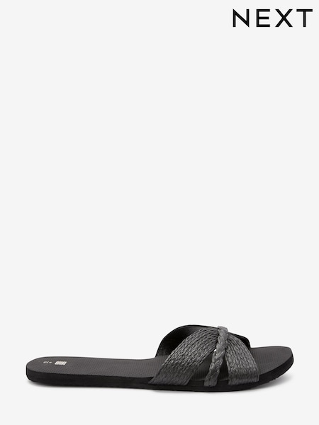 črna - Raffia EVA Flat Mule Slider Sandals (D21094) | € 11