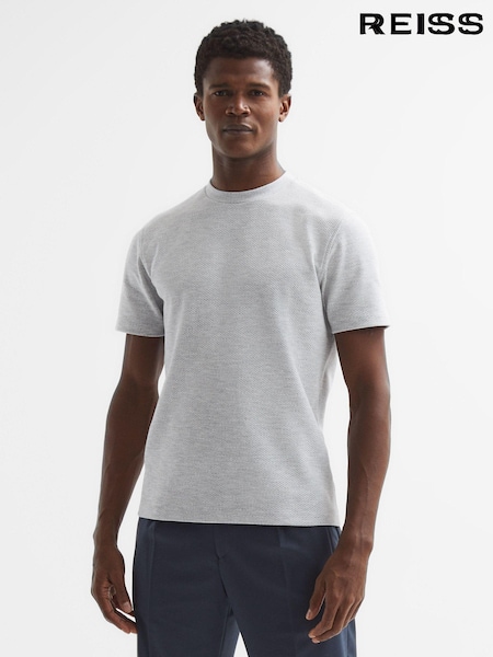 Reiss Grey Melange Cooper Slim Fit Honeycomb T-Shirt (D21309) | 353 QAR