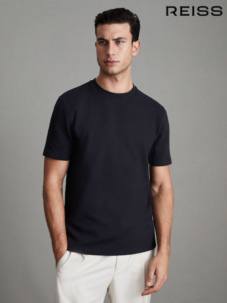 Reiss Navy Cooper Slim Fit Honeycomb T-Shirt (D21311) | €70