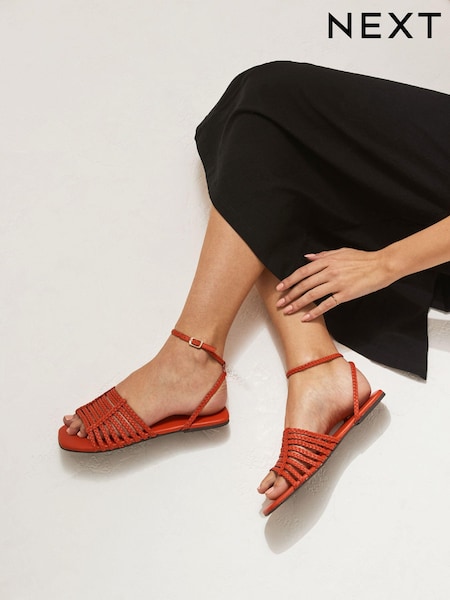 Red Regular/Wide Fit Forever Comfort® Leather Plait Sandals (D21528) | €9