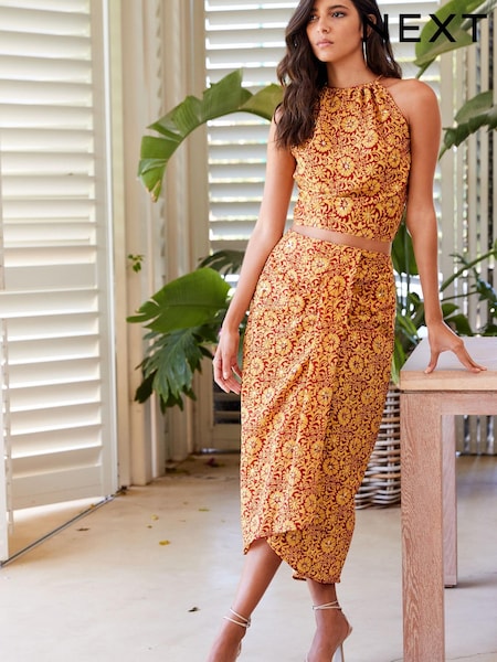 Rust Print Embelished Sparkle 100% Cotton Sarong Midi Skirt (D21539) | €30.50
