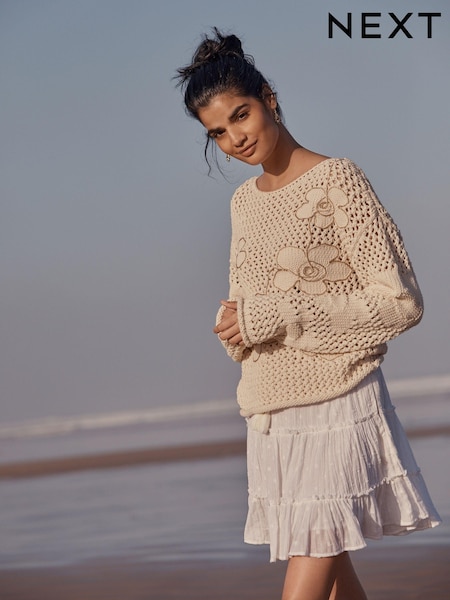 White Texture Cotton Tiered Mini Skirt (D21586) | €6