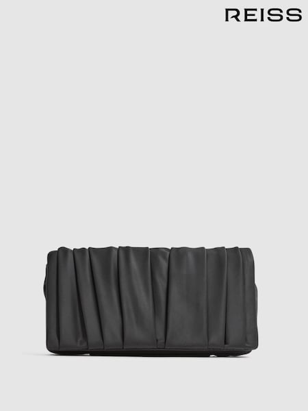 Reiss Black Camille Satin Pleated Clutch Bag (D21807) | €78