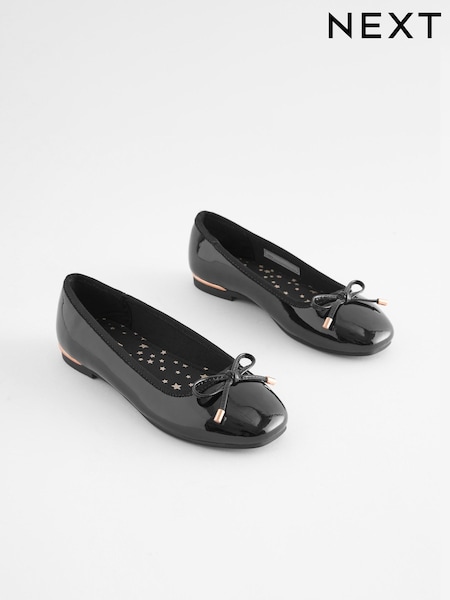 Black Patent School Bow Ballet Shoes (D21945) | €27 - €36