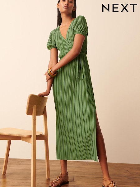 Green Short Sleeve Plisse Dress (D21961) | €20