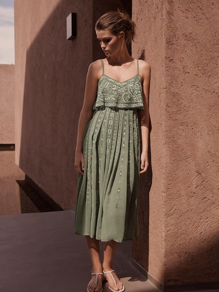 Зеленый - Embellished Strappy Midi Dress (D21963) | €22