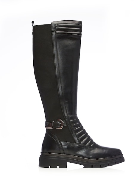 Moda In Pelle Long Quilt Front Black Boots With Buckle (D22097) | €85