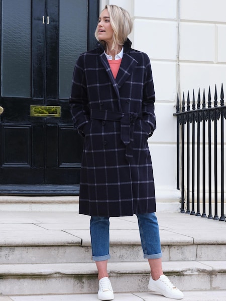 Pure Collection Blue Double Wool Faced Check Midi Coat (D22466) | €140