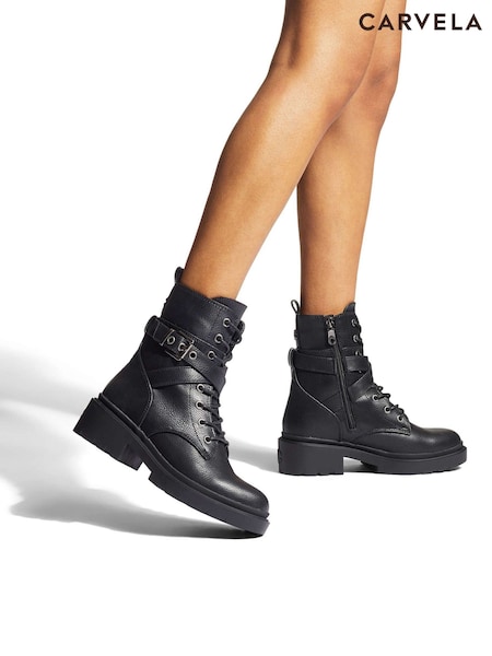 Carvela Boulder Black Combat Boots (D23054) | 737 LEI