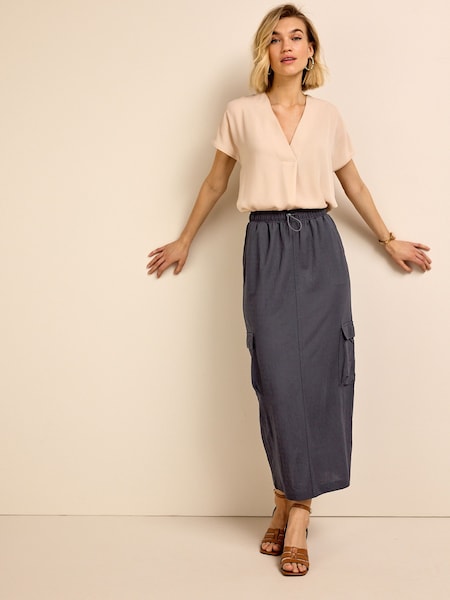 Charcoal Grey Cargo Drawstring Waist Midi Skirt (D23292) | €11