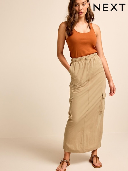 Camel Brown Cargo Drawstring Waist Midi Skirt (D23347) | €11