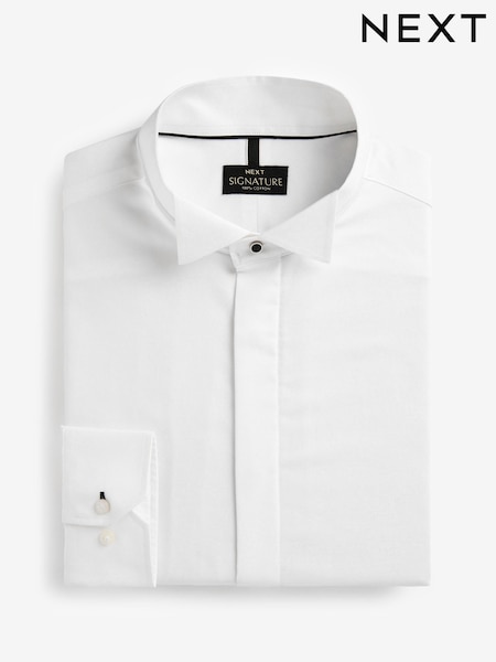 White Signature Textured Wing Collar Single Cuff Dress Shirt (D23929) | €9