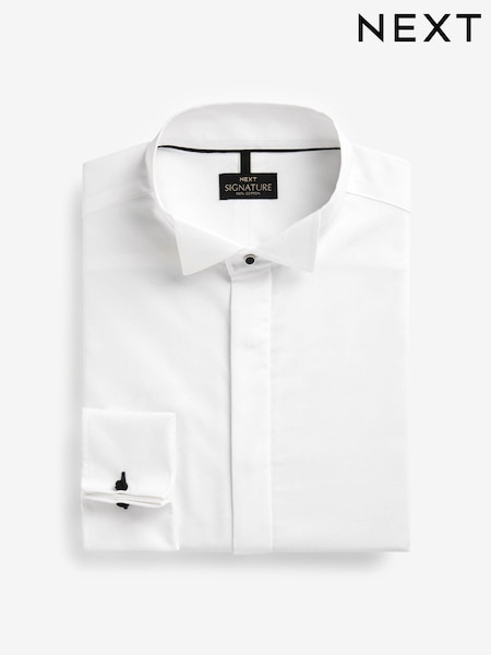 White Slim Fit Pleated Double Cuff Dress Shirt (D23930) | €9