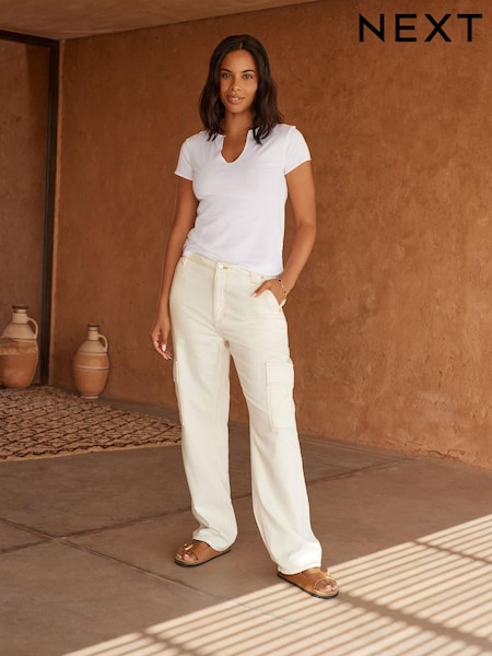 Ecru White Denim Cargo Trousers (D24030) | €11