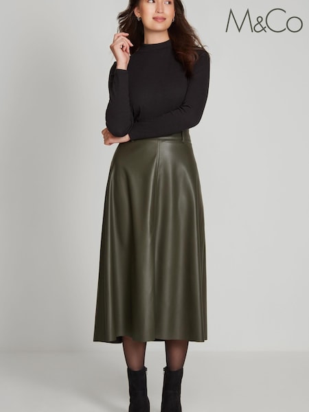 M&Co Green PU Midi Skirt (D24451) | €24