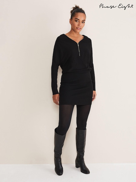 Phase Eight Black Zip Neck Detail Becca Dress (D24627) | €50