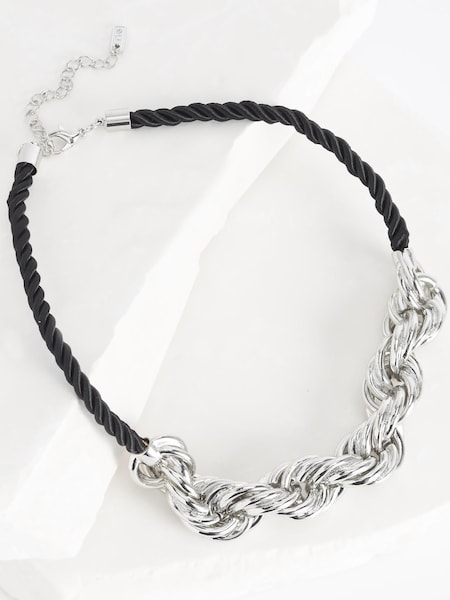 Silver Tone Twisted Chain Necklace with Black Cord Necklace (D24639) | €5.50