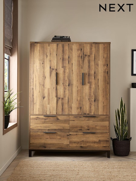 Dark Bronx Oak Effect Triple, 4 Drawers Wardrobe (D24828) | €900