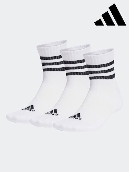 Білий/чорний - Adidas 3-у смужку Cushioned спортивний одяг Mid Cut Socks 3 Pairs (D25128) | 721 грн